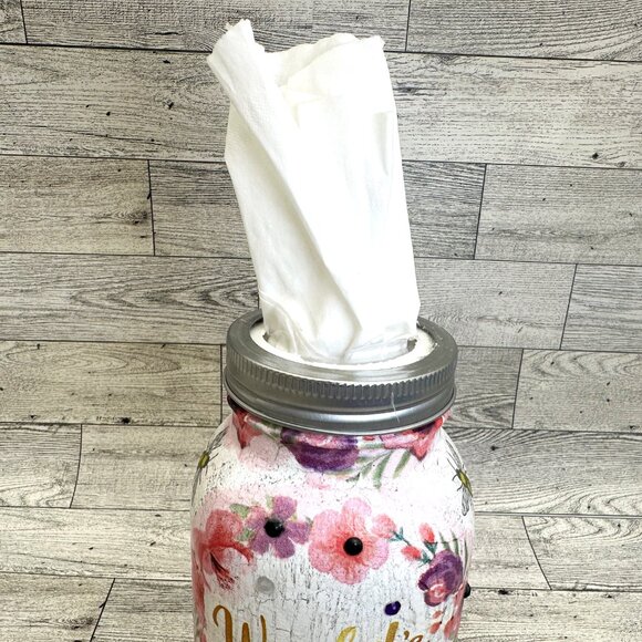 Handmade Decoupage Large Mason Jar Tissue Holder "World's Best Mom" - Picture 3 of 7